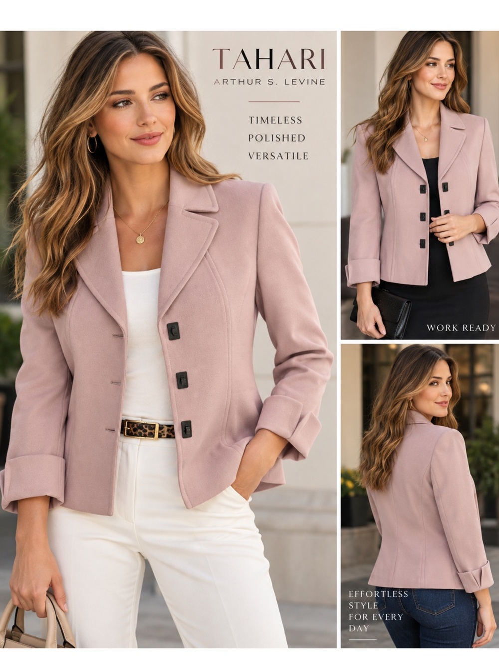 Tahari Arthur S. Levine 10P Dusty Rose Pink Blazer Jacket Statement Closure